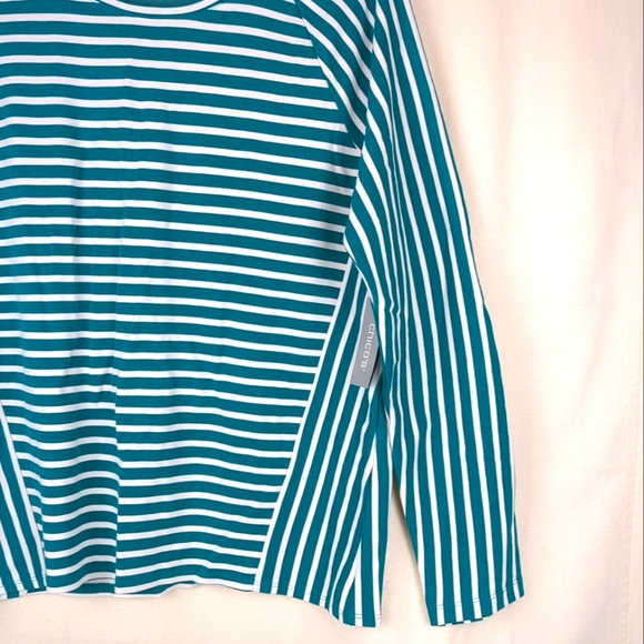 Chicos 2 (US Size L) White & Green Striped Top Women's Shirt Long Sleeve - Picture 4 of 12
